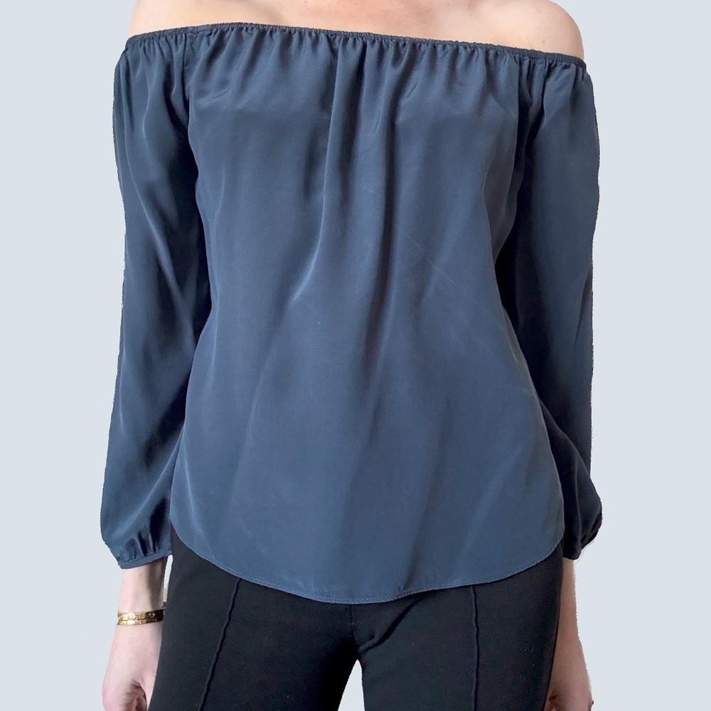 Silk Off-Shoulder Blouse in Navy